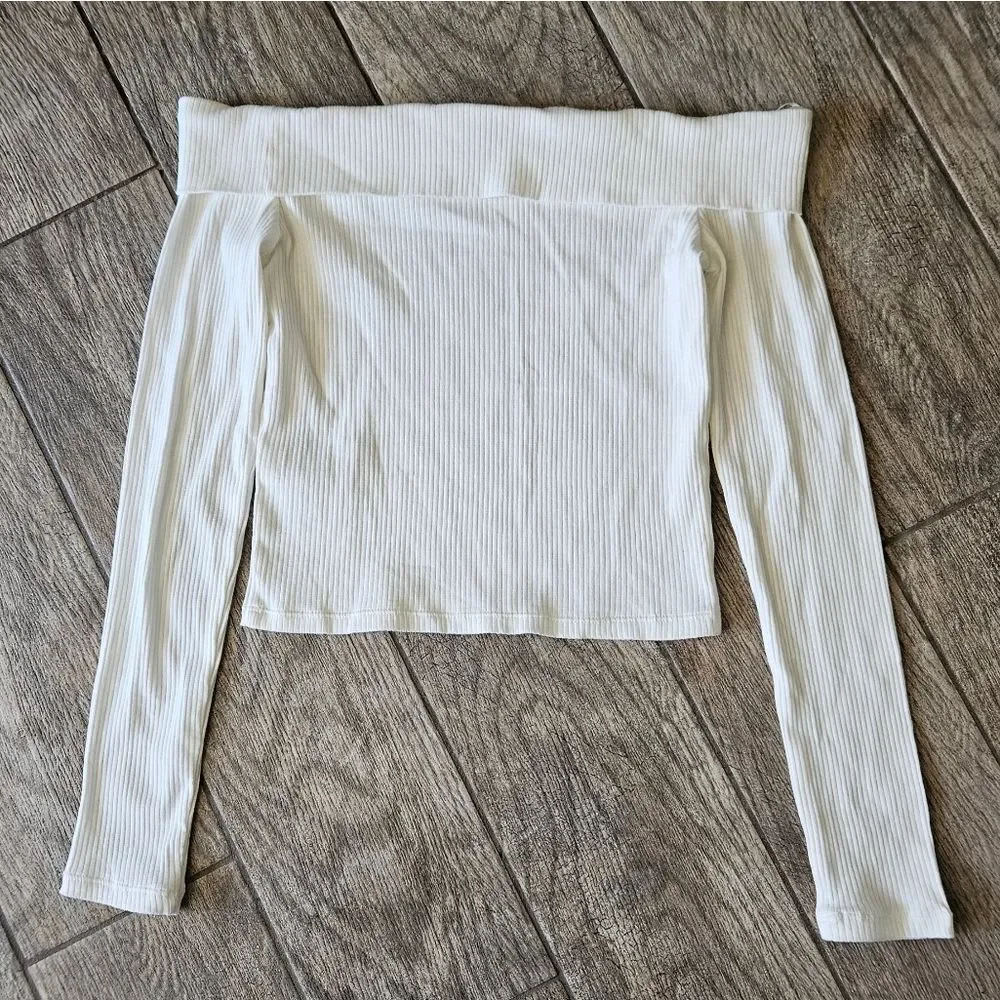 H&M Cream Ribbed Long Sleeve Shirt